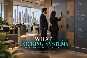 Modern HPL locker locking systems in a Dubai office setting