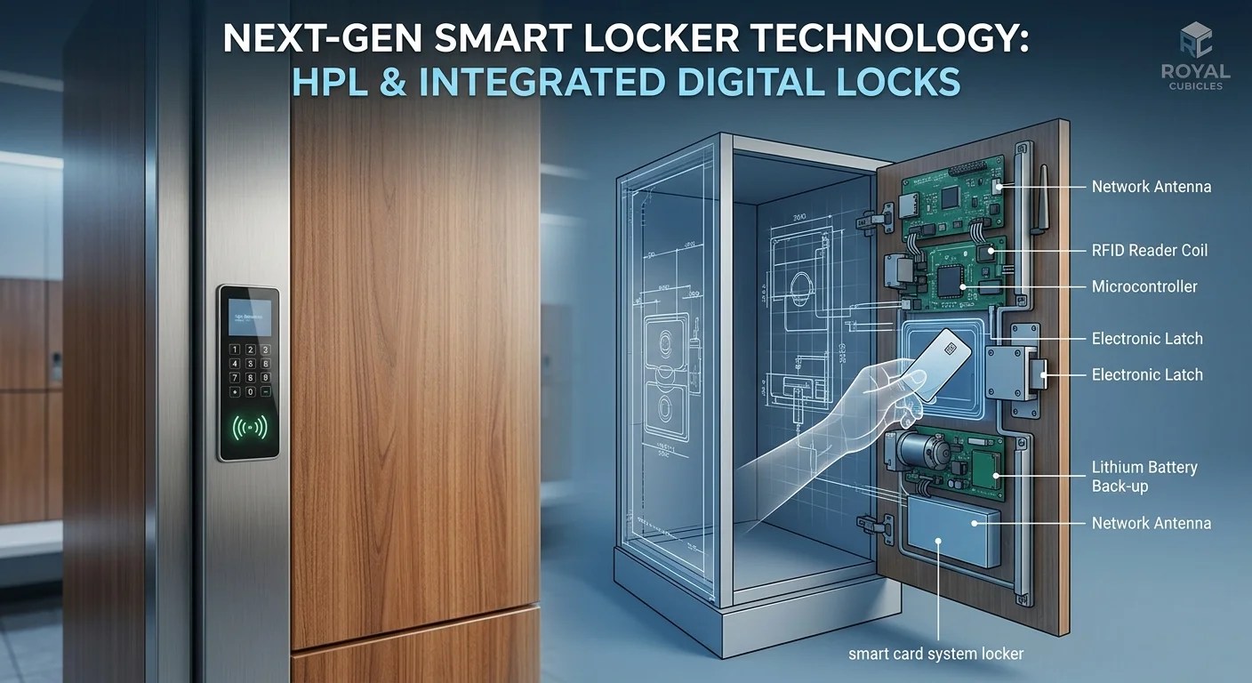 Smart Locking System Technical Blueprint Exploded View for HPL Locker Units in Dubai UAE