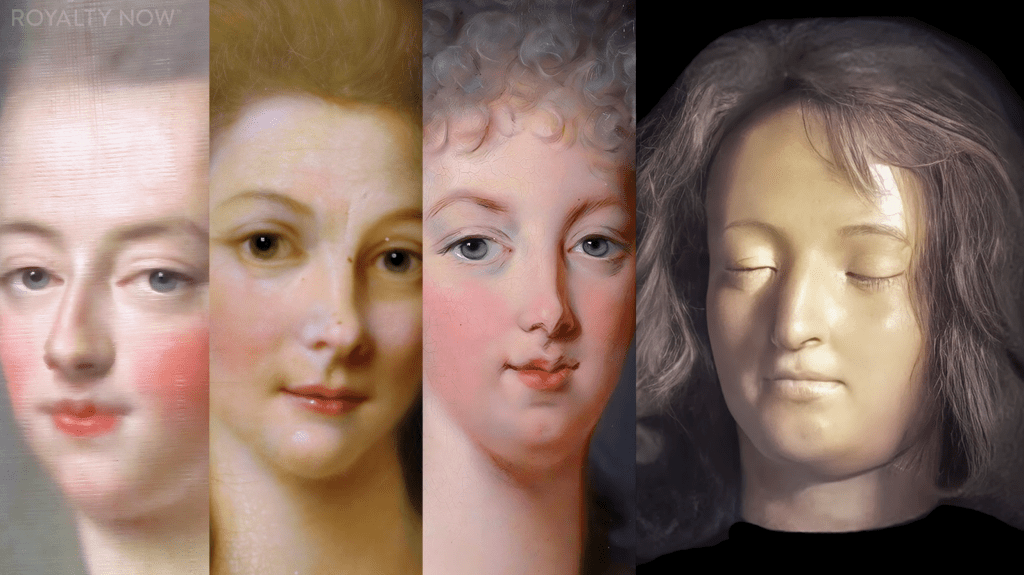 Comparison of Marie Antoinette's nose in her death mask and in painted portraits, where the hooked profile is softened