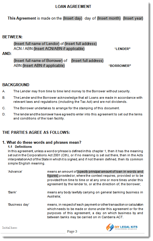 Division 7a Div7a Company Loan Agreement Template