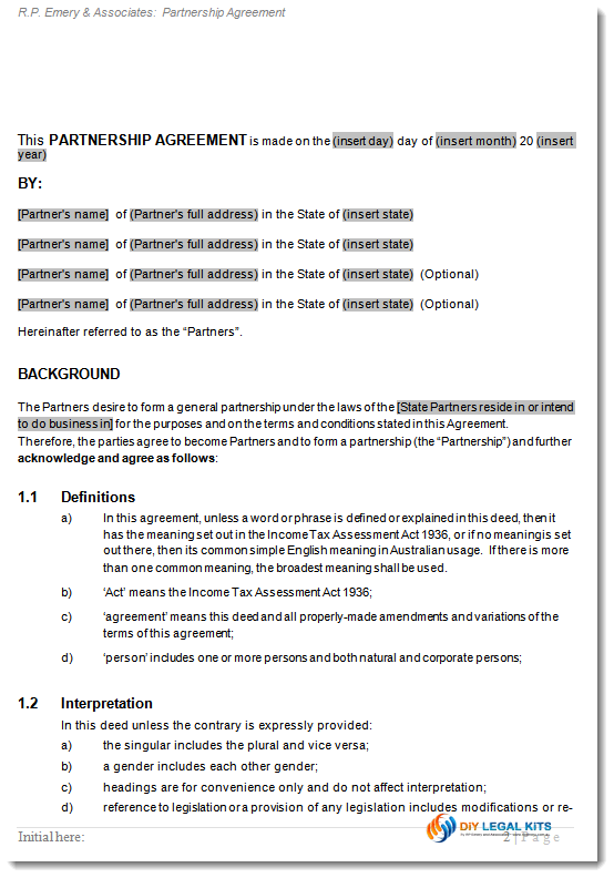 General Partnership Agreement Business Partners Contract