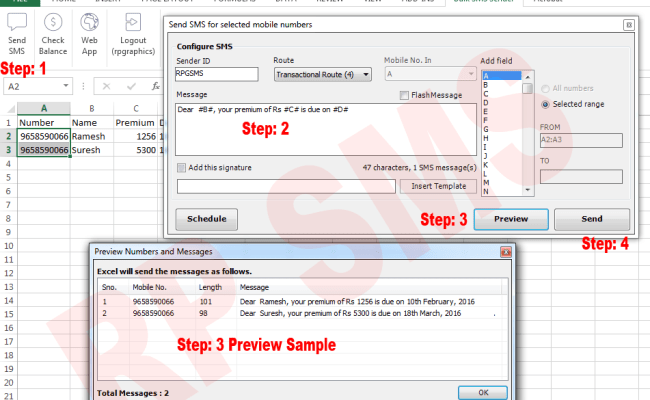SMS Excel Plugin - RP SMS (Bulk SMS Service)