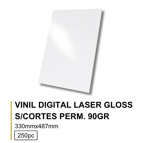 Vinil Digital Laser 90Gr 33x48.7 Gloss S/Corte Perm. - 250 Folhas/Pacote