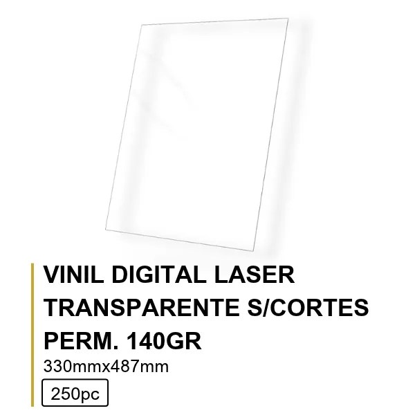 Vinil Digital Laser 140Gr 33x48.7 Transparente S/Corte Perm. - 250 Folhas/Pacote