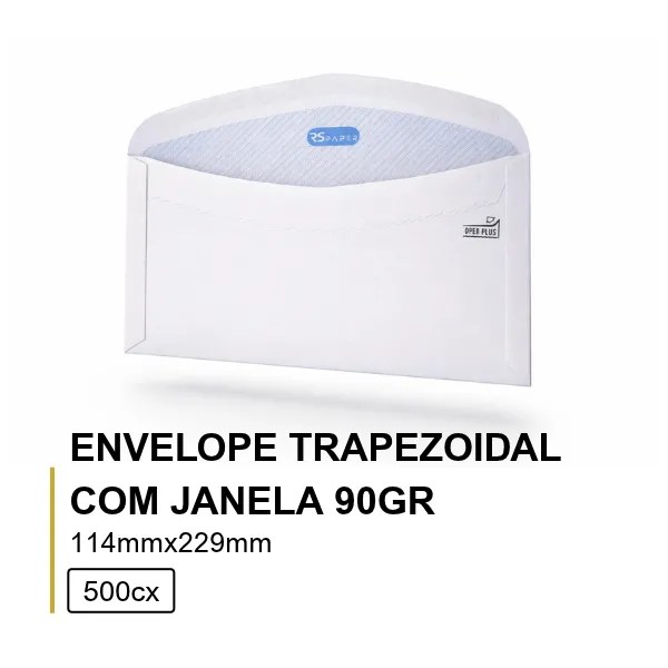 Envelope Trapezoidal 114x229 90Gr Com Janela - 500Env/Caixa