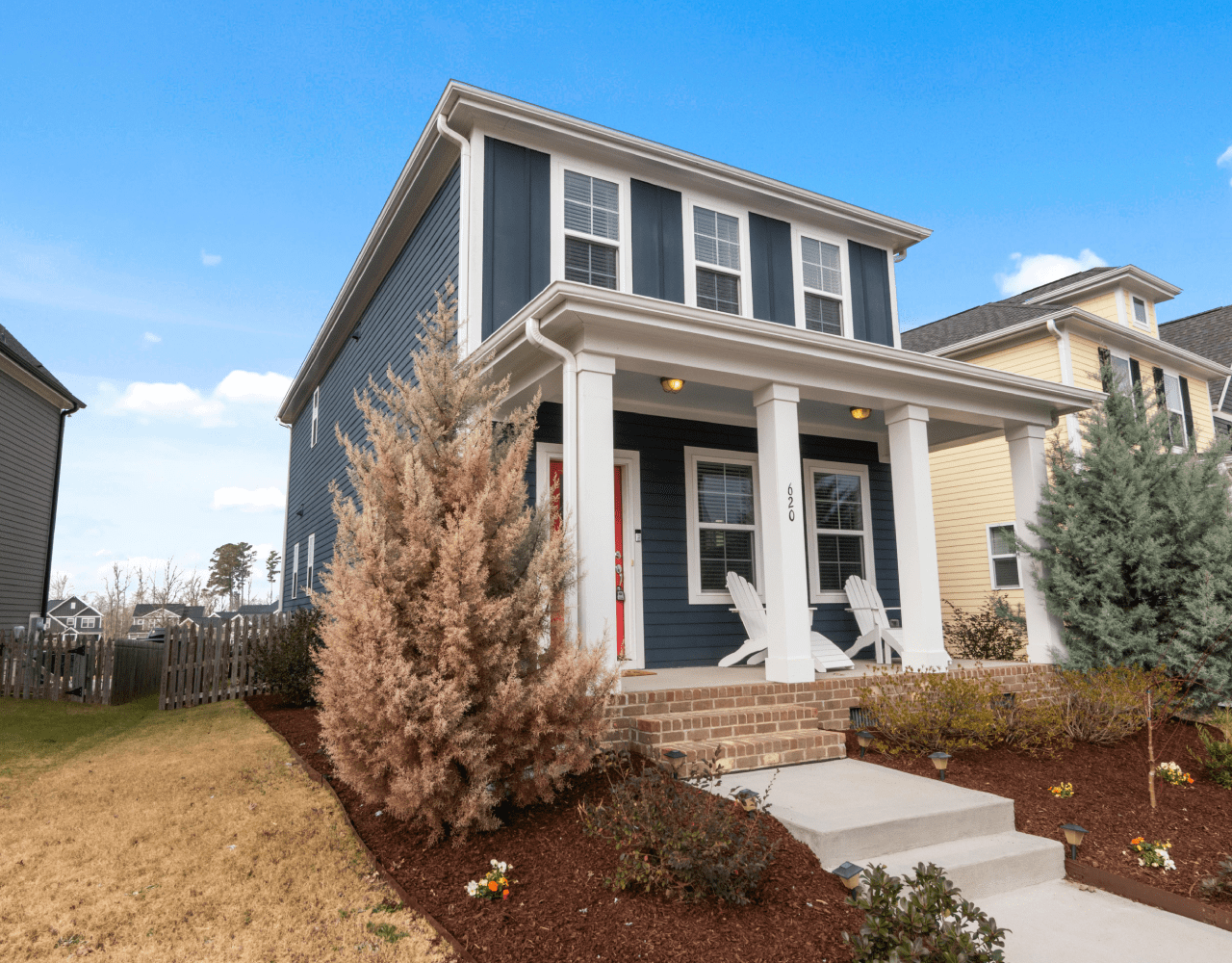 Custom masonry work on the exterior of a New Jersey home. Paver steps on the front porch.
