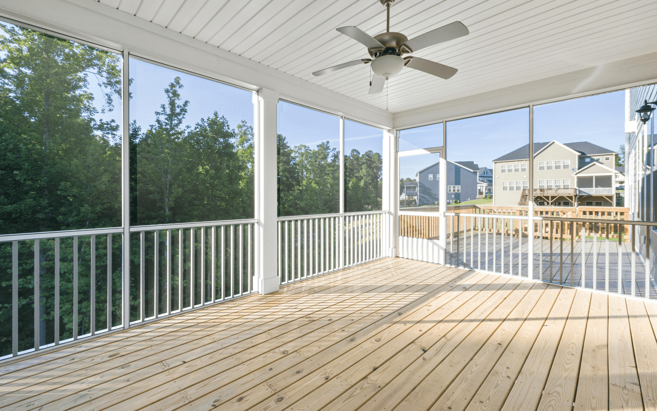 Newly built wooden deck of a New Jersey home.