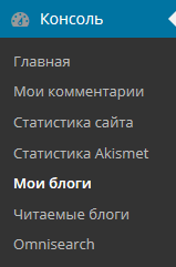 Раздел консоли "Мои блоги"