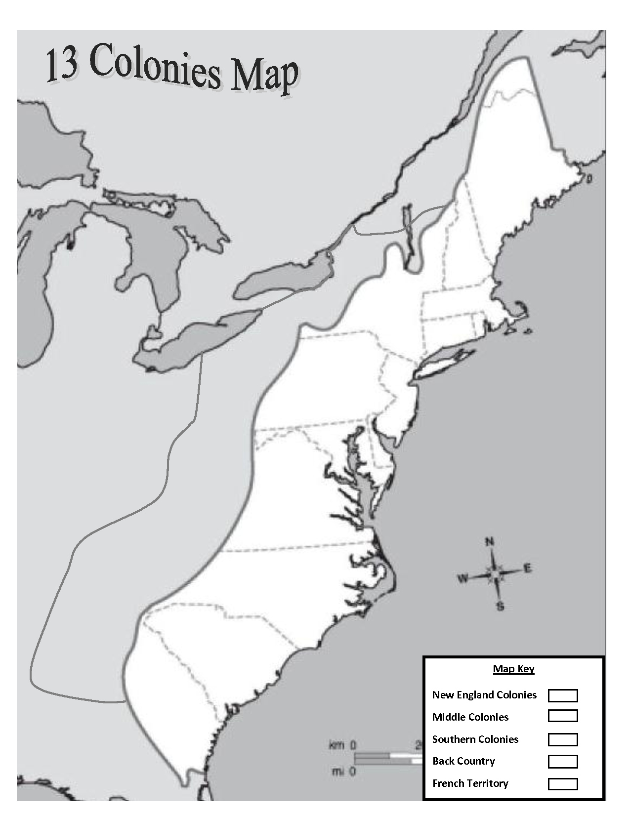 Printable 13 colonies map