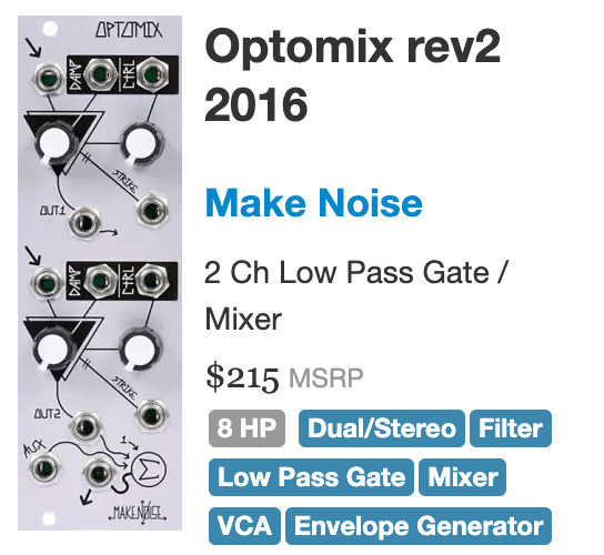 Make Noise Optomix ローパスゲート LPG ローパスゲート – JunkYardMachineMusic