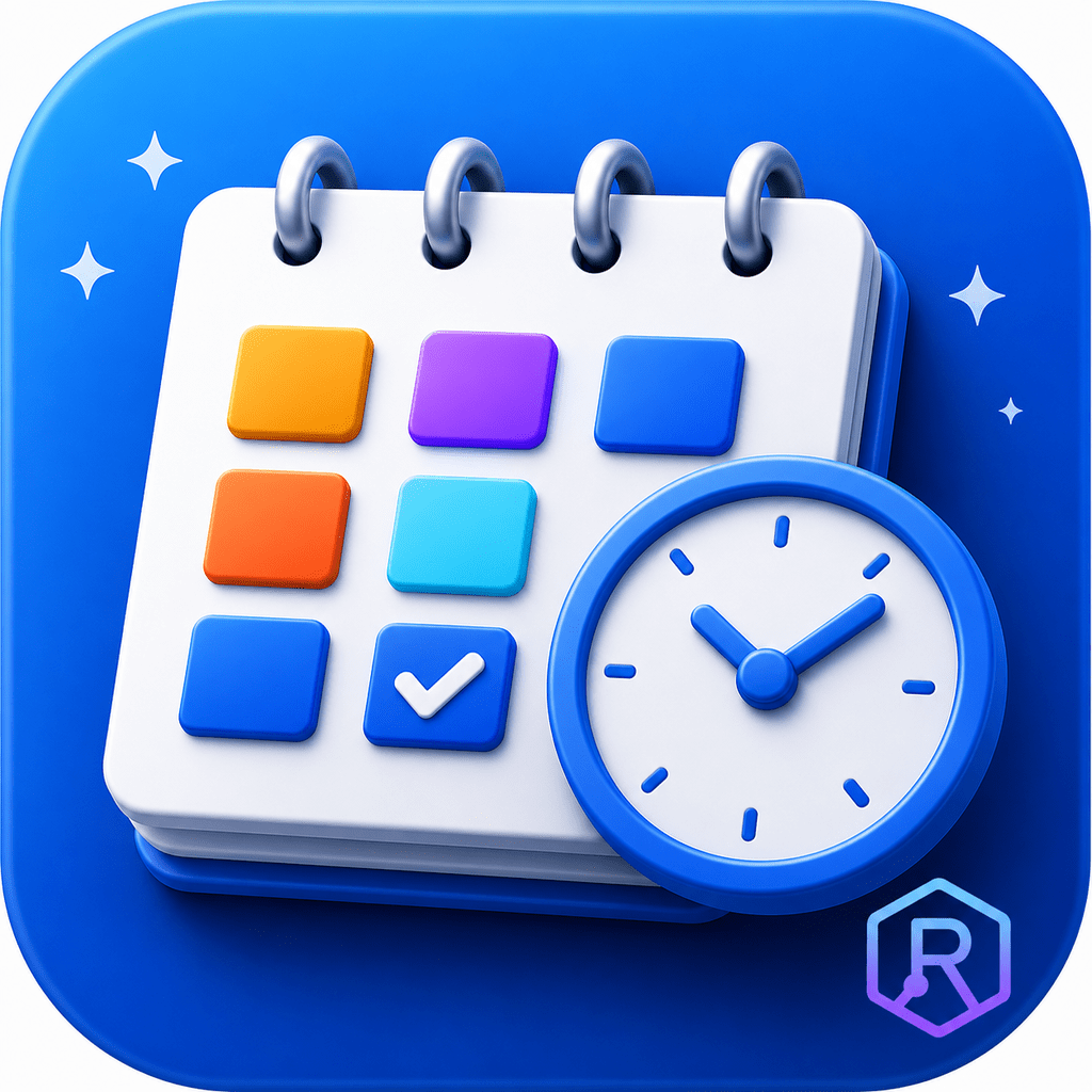 Shift Calendar RUIX app icon featuring a 3D calendar and clock