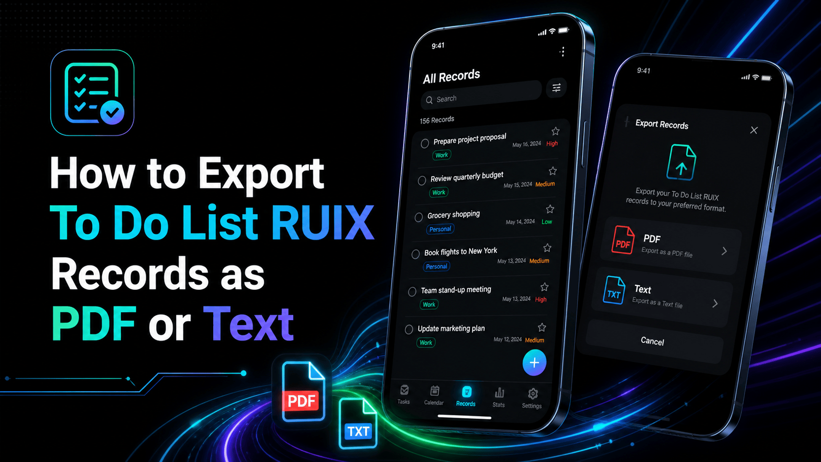 How to Export To Do List RUIX Records as PDF or Text