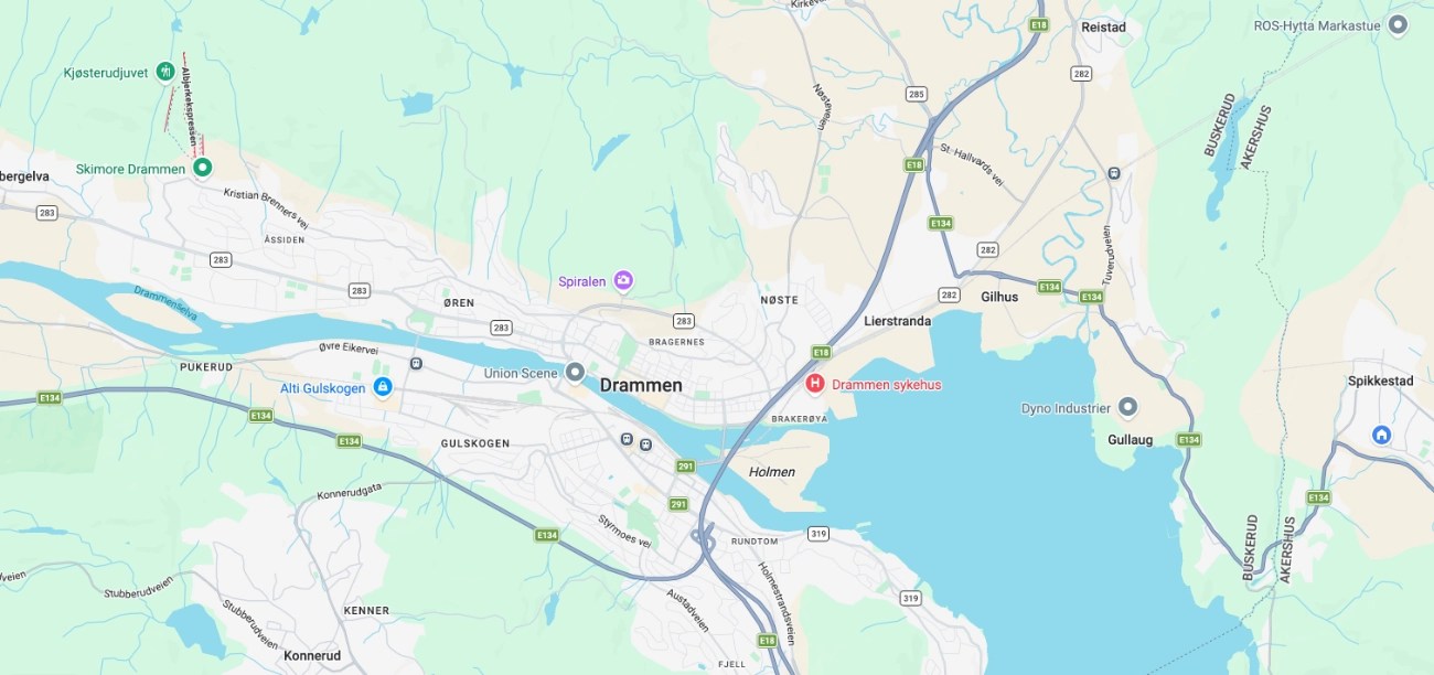 Løypekart Drammen Halvmaraton