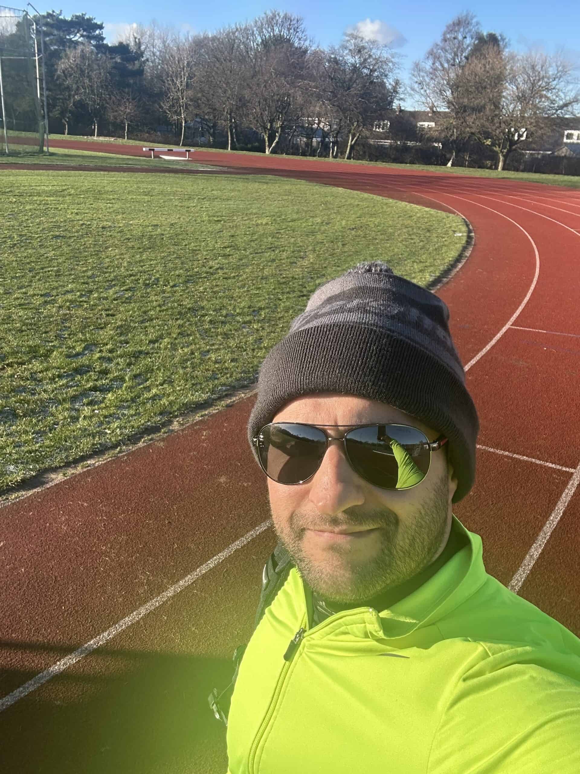 David brown on cold day at the running track