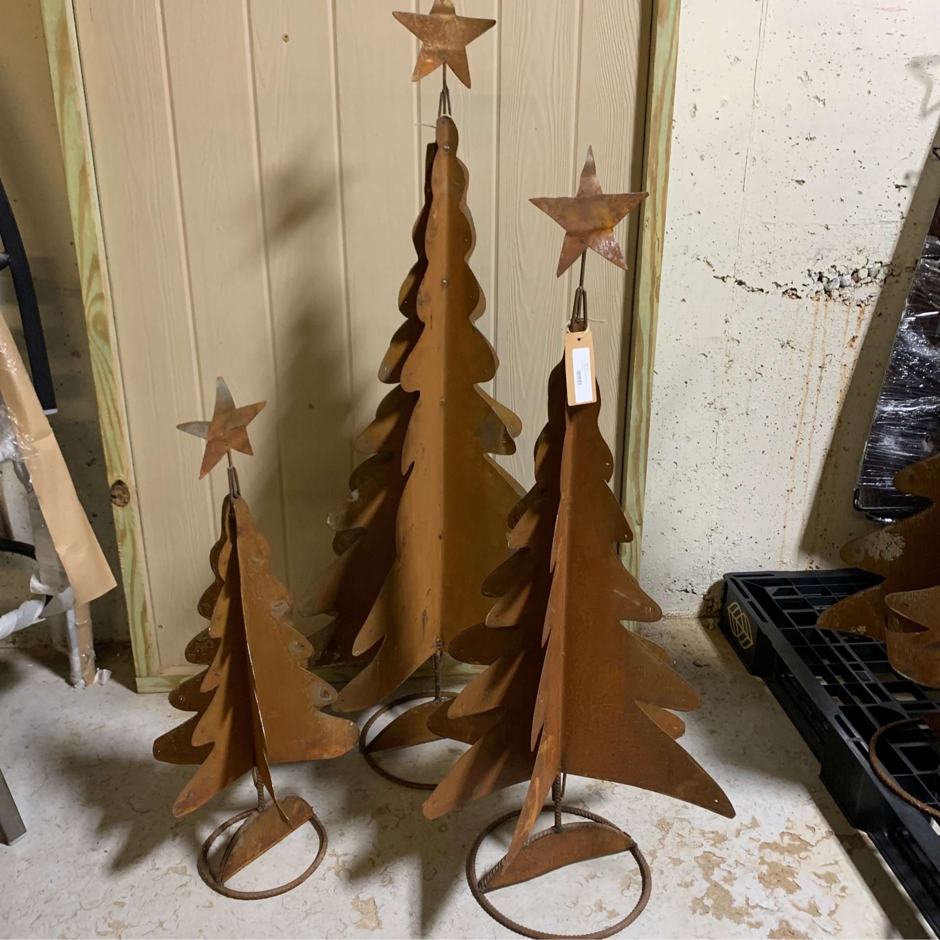 Tin Rust Christmas Trees rusted fence