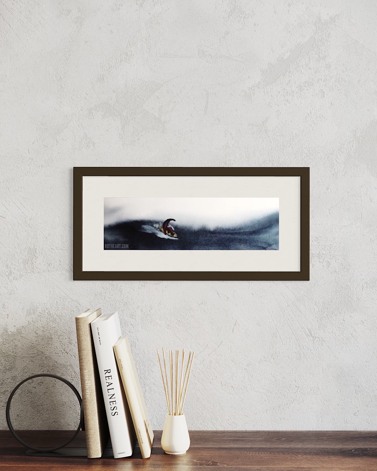 Surfin' Rough Coasts [Watercolor painting, 50 x 15 cm]
