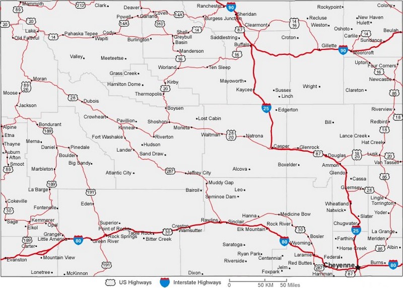 Wyoming State Road Map With Census Information WY 