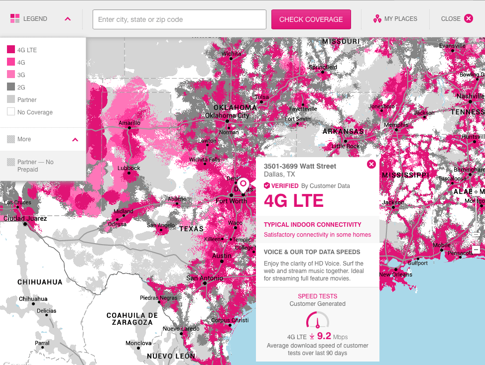 T Mobile Coverage Map Us AT Verizon Or Maps Show Which Mobiles New Tool.
