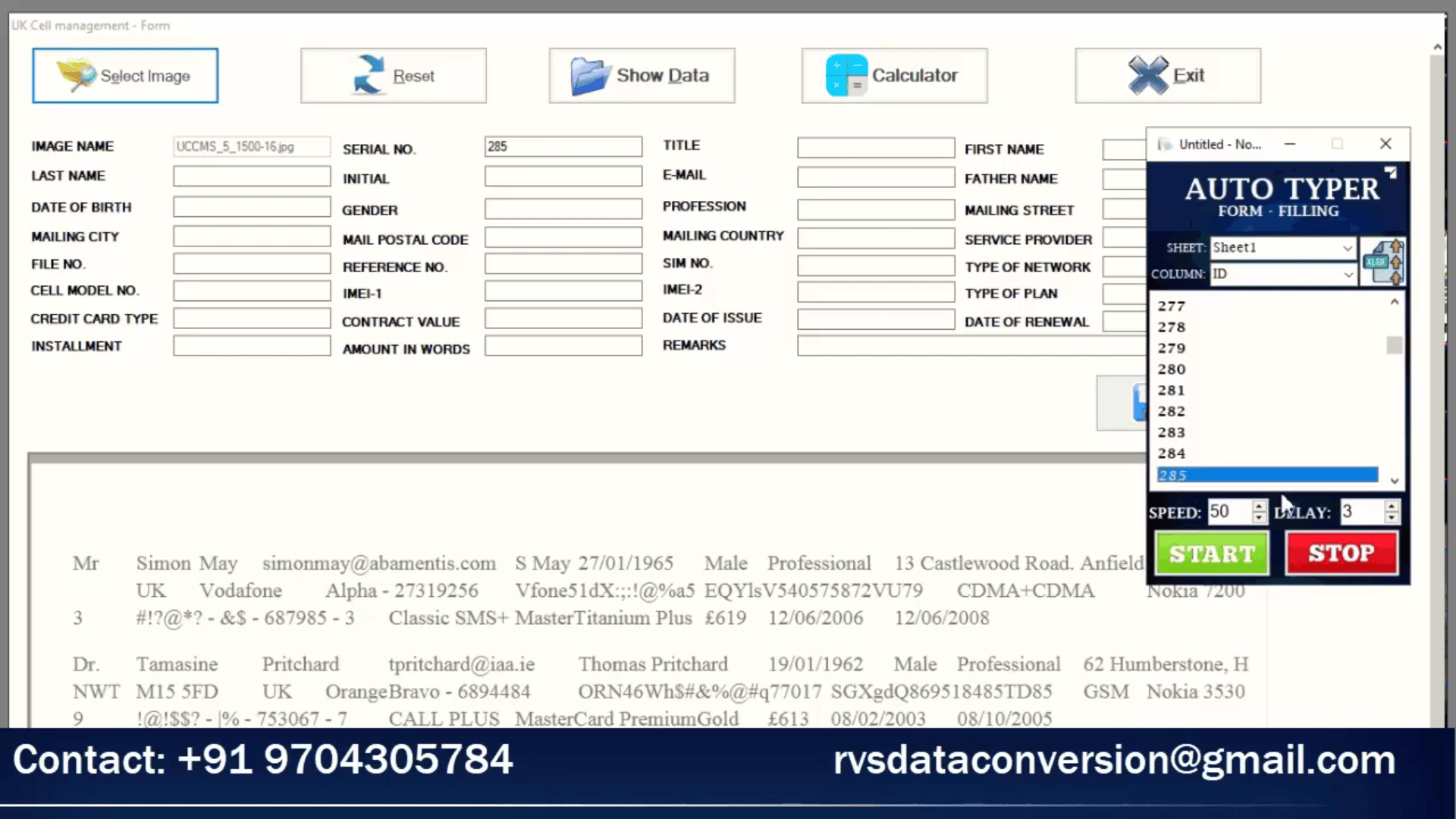 UK cell Management auto typer data entry software