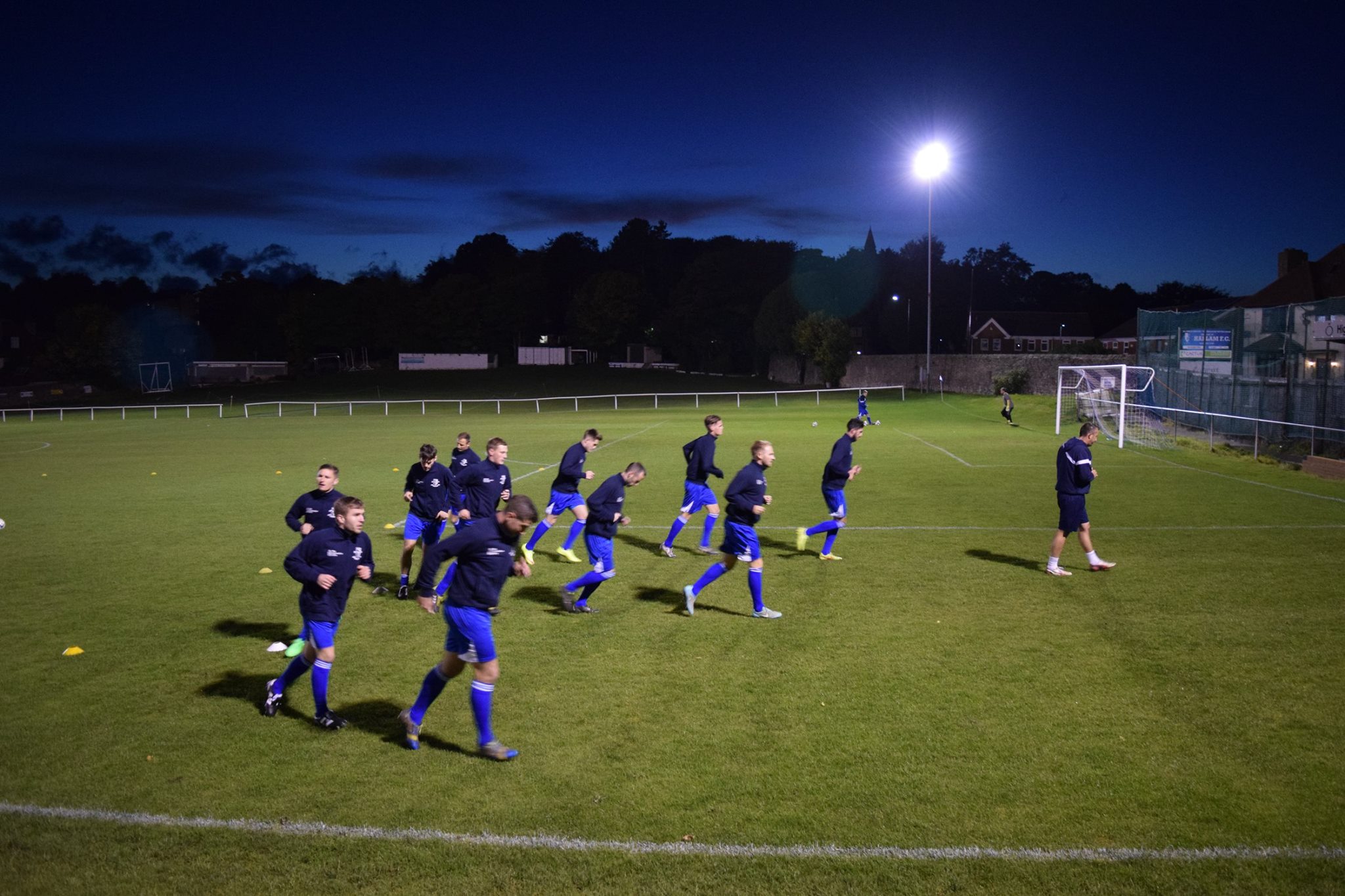 The Hallam players warm-up