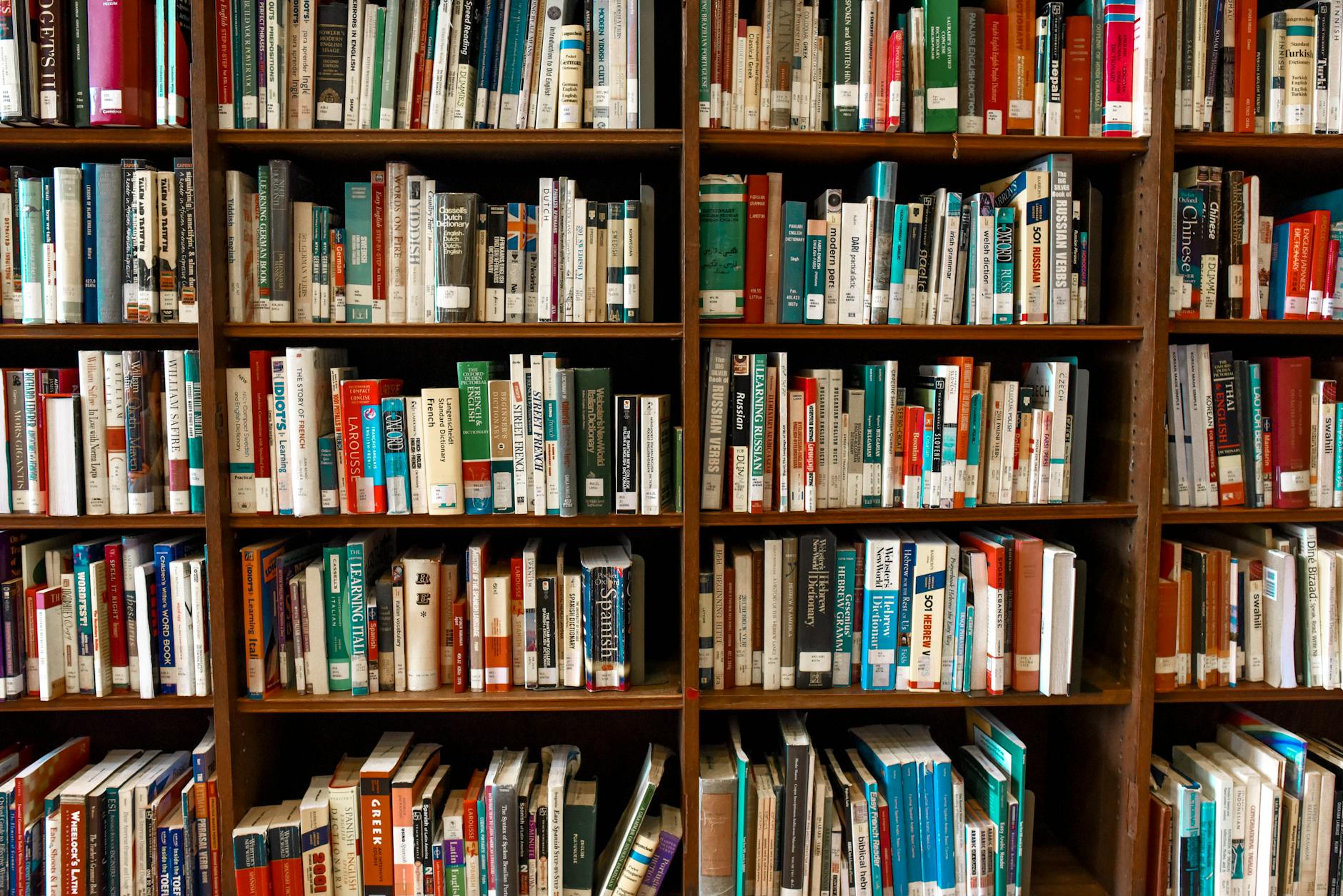 Books on library shelves