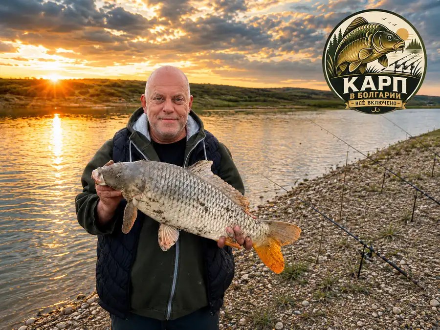 Трофейный карп на закате