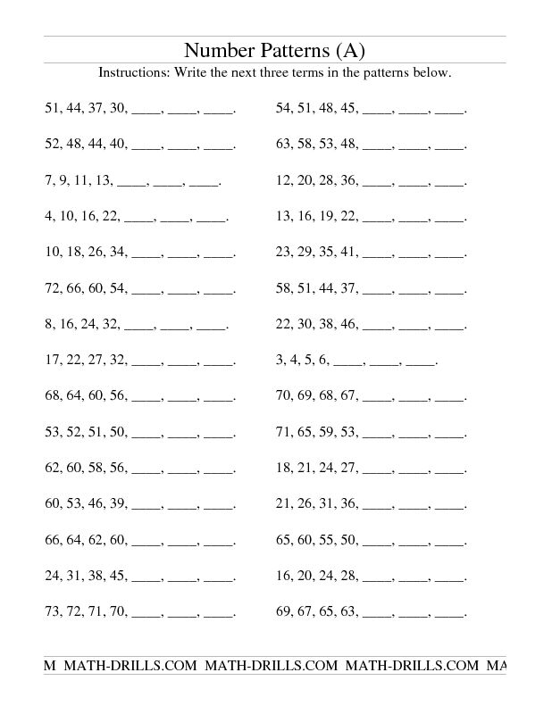 patterning worksheet growing and shrinking number patterns a