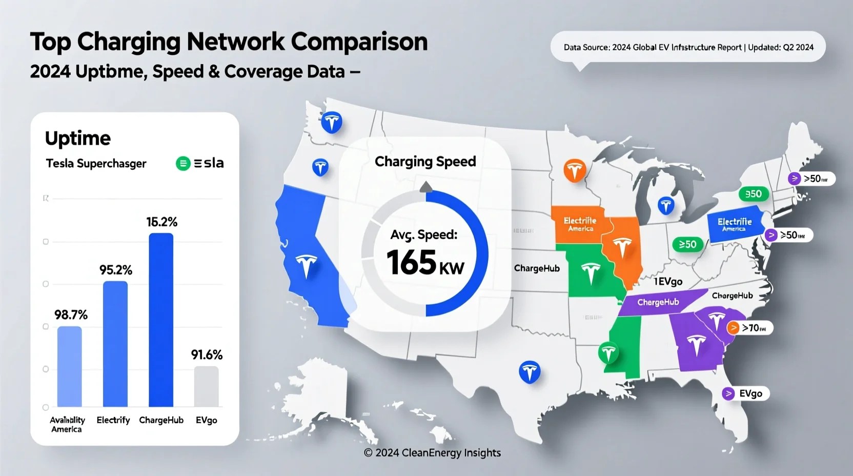 EV Charger Network Comparison 2024 Uptime Speed Coverage Data 
