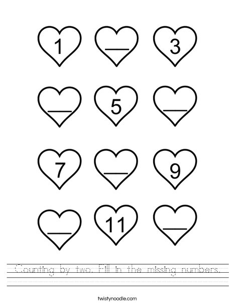 counting by two fill in the missing numbers worksheet twisty noodle
