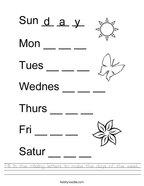 days of the week worksheets twisty noodle