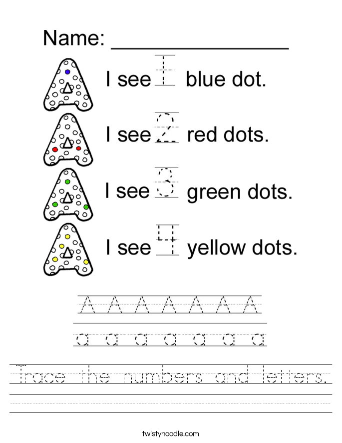 trace the numbers and letters worksheet twisty noodle