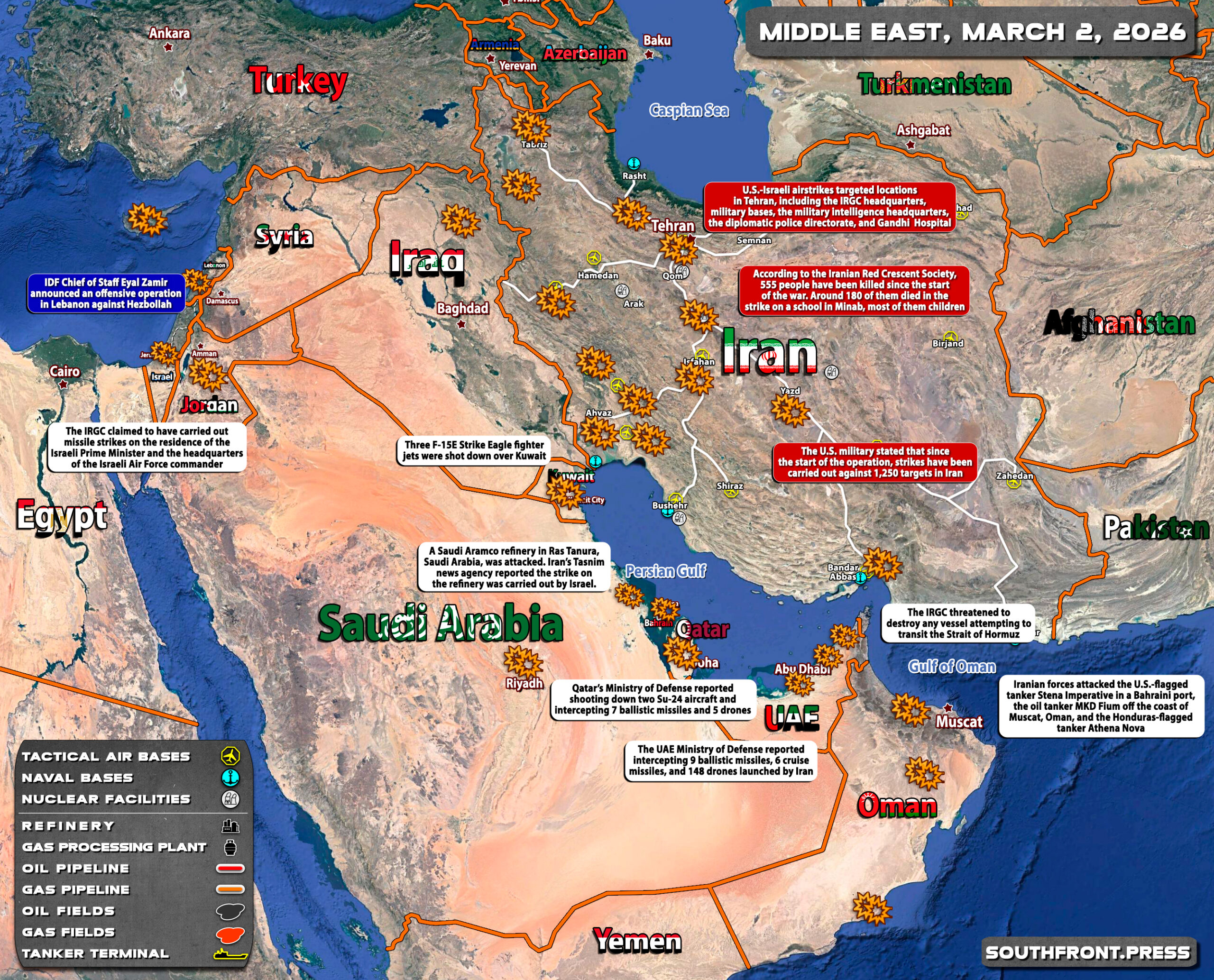 Military Situation In The Middle East On March 2 2026 Map Update 2Mar Middle East Map 