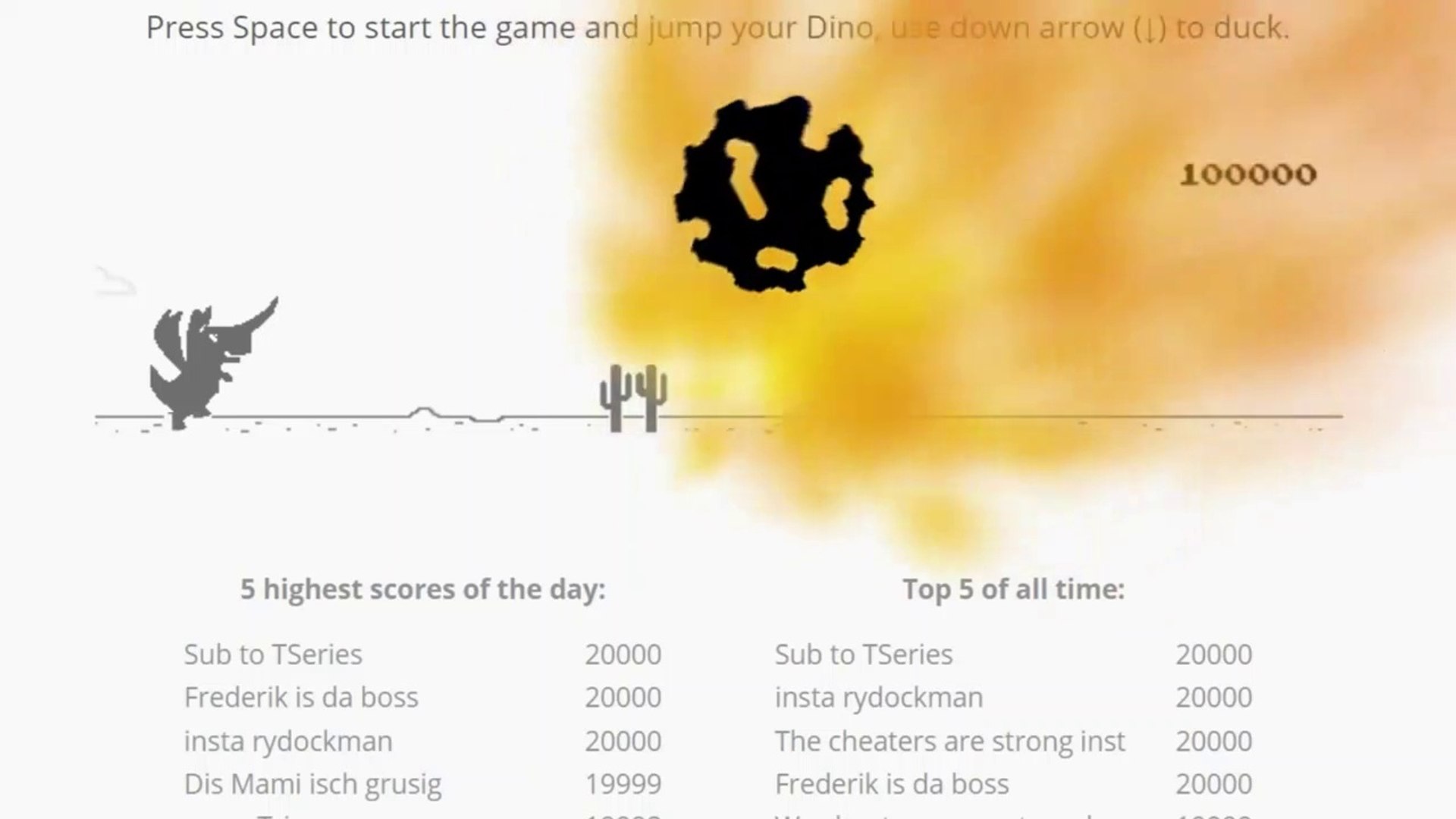 High Score In Google Chrome S Dinosaur Game Vi Control 