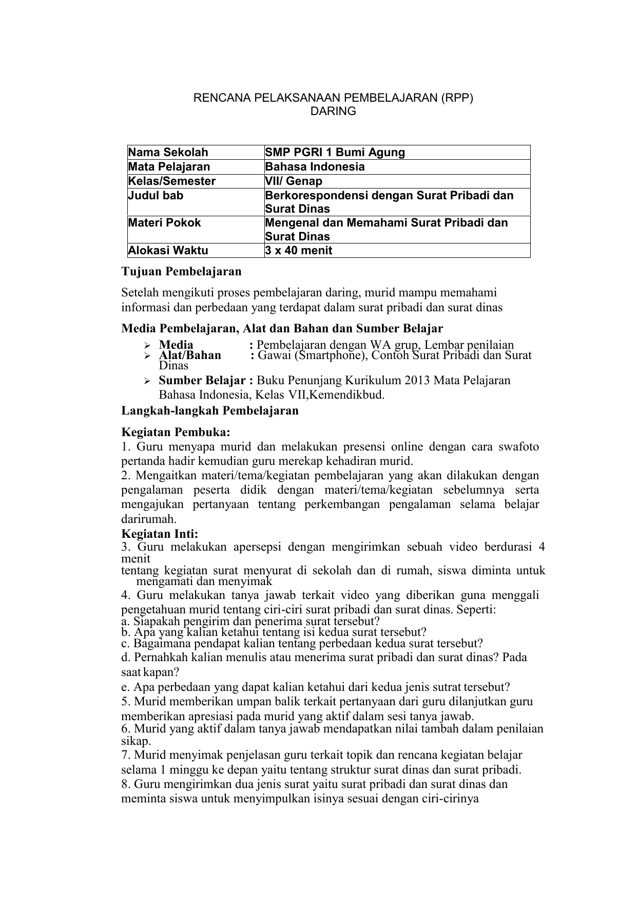 Soal Essay Surat Pribadi Dan Surat Dinas Kelas 7 
