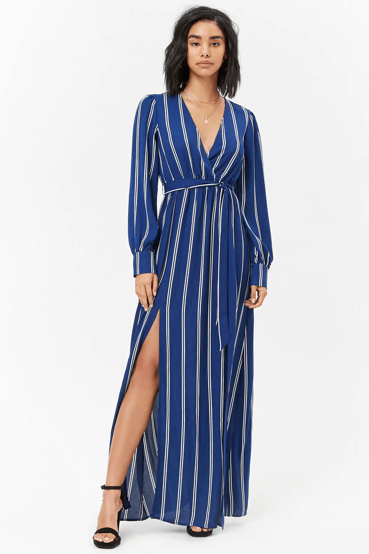 Forever 21 Striped M Slit Maxi Dress