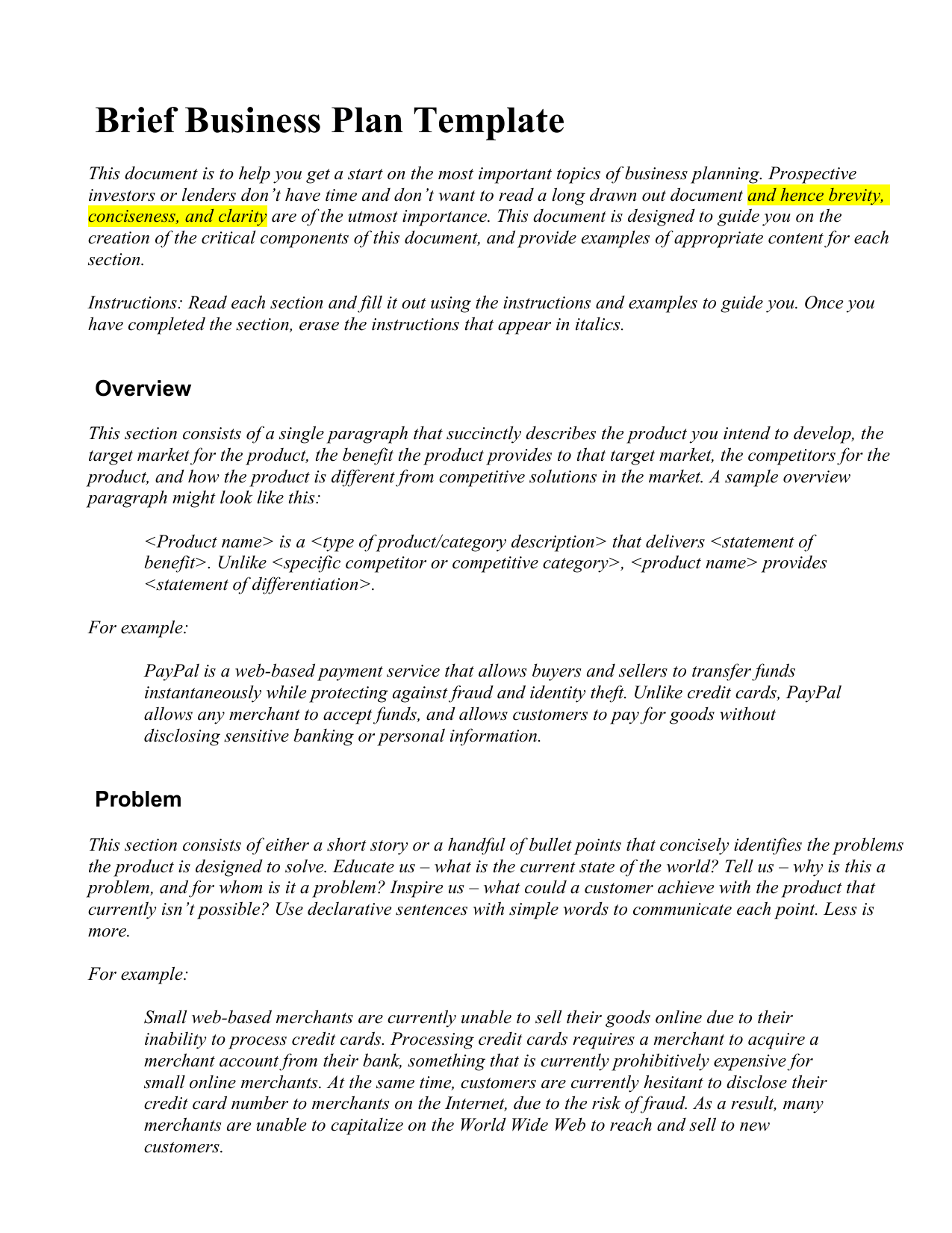 Business Plan Template