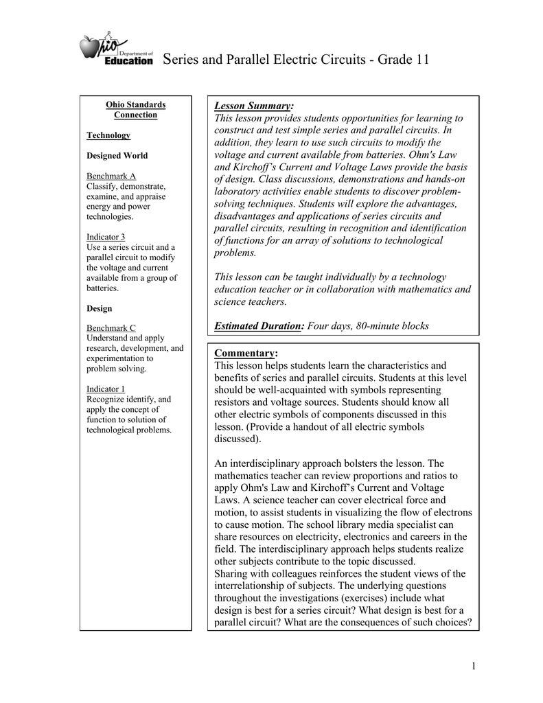 Series And Parallel Electric Circuits Grade 11 Ode Ims Series And Parallel Electric Circuits Grade 11 Ode Ims