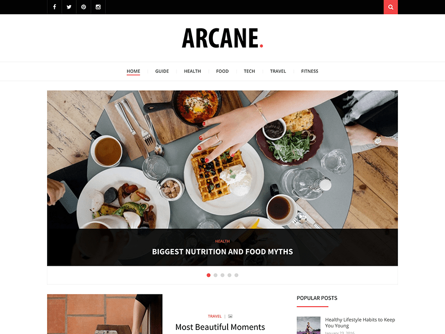 Arcane is a clean, responsive, retina ready and modern WordPress theme suitable for personal blogs or small and medium sized magazine websites. It comes with theme customizer, sidebar positions, sticky menu, sticky sidebar, featured posts, custom widgets, and many other options which make your work easier. We hope you will enjoy it and have a good time publishing your articles.