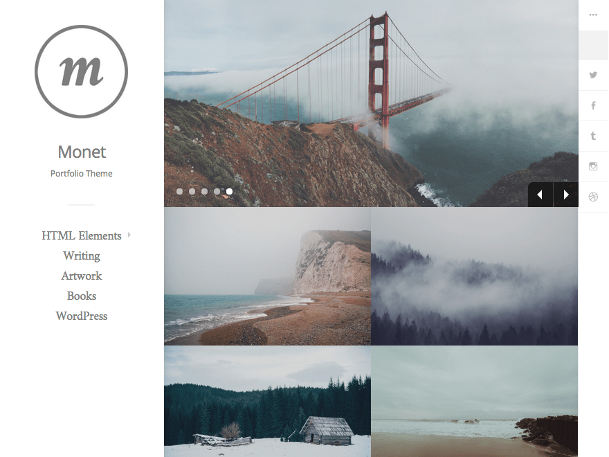 Monet is a delicate responsive grid-layout theme targeted at photographers and other creatives. With crisp typography Monet is easy on the eye.