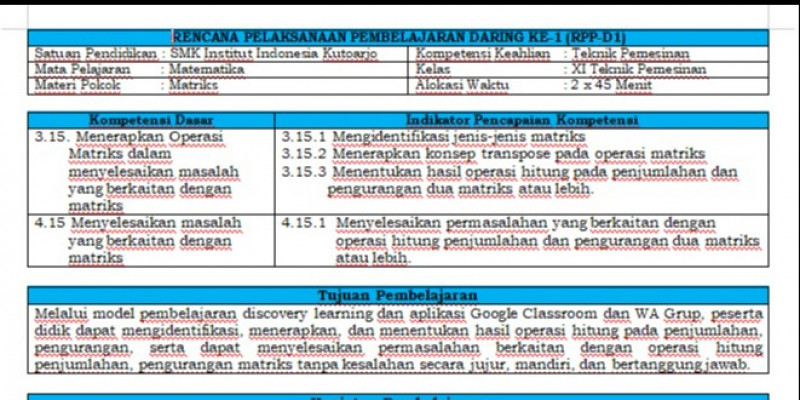 Semua materi di bawah ini diatur secara . Rpp Daring Matematika Smk Beinyu Com