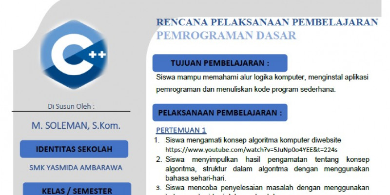 Silahkan download dalam bentuk docx yang siap pakai. Guru Berbagi Rpp Pemrograman Dasar X Smk