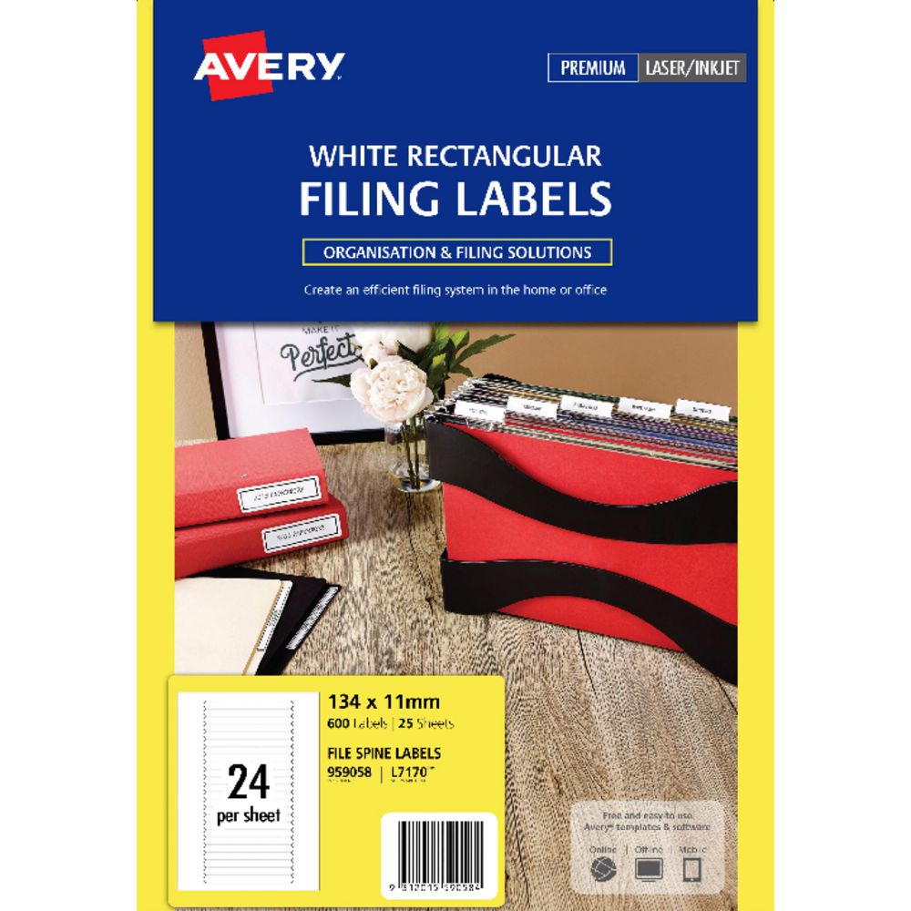 Avery 24up Fine Spine Filing Labels White 25 Sheets Officeworks