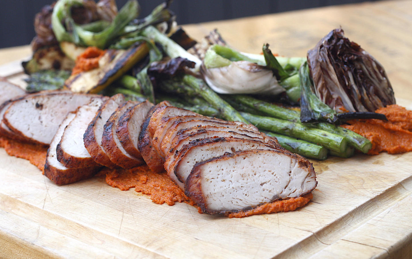 Peel and stick vinyl flooring offers an easy alternative. Recipe: Grilled Pork Loin with Romesco & Spring Veggies