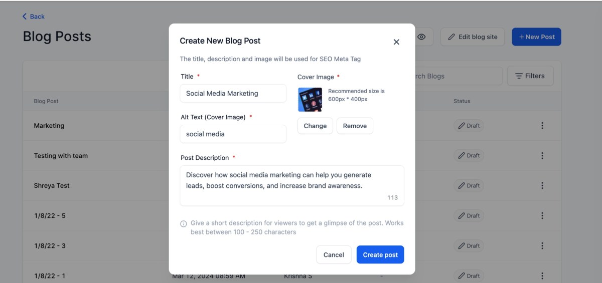 How to create Blog Post? 1 os7yR5iQCfZafAJ2MVmfYY7Uqz40NNUFyQ