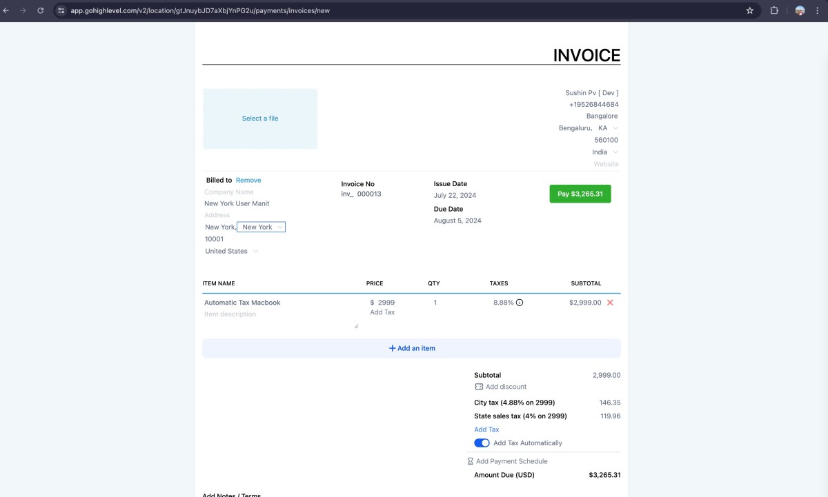How to Set Up Automatic Tax Calculations in Invoices 2 Screenshot 2024-07-22 at 8