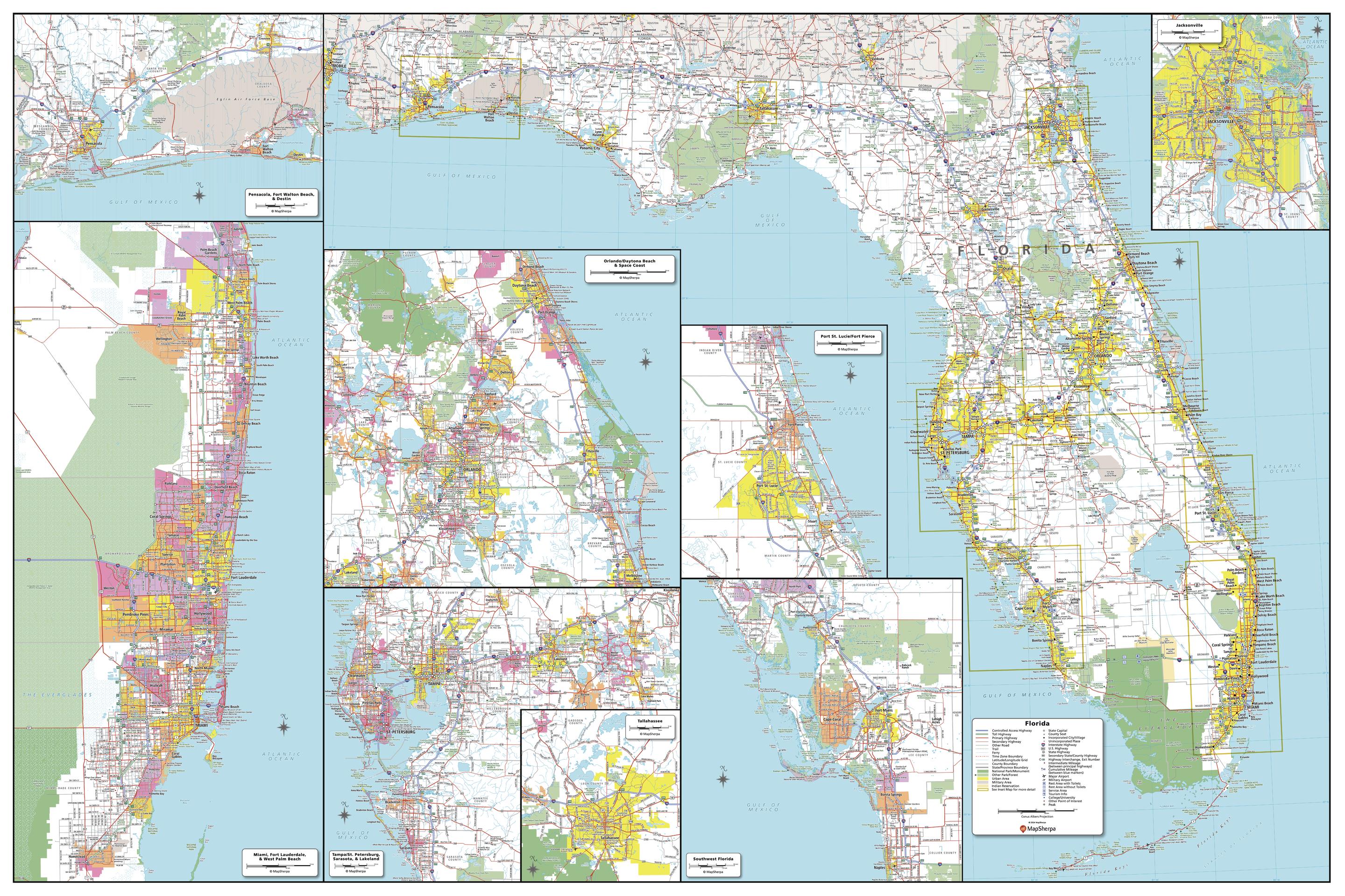 MapSherpa Florida State Wall Map Extra Large MapSherpa Mapspec 044 Large