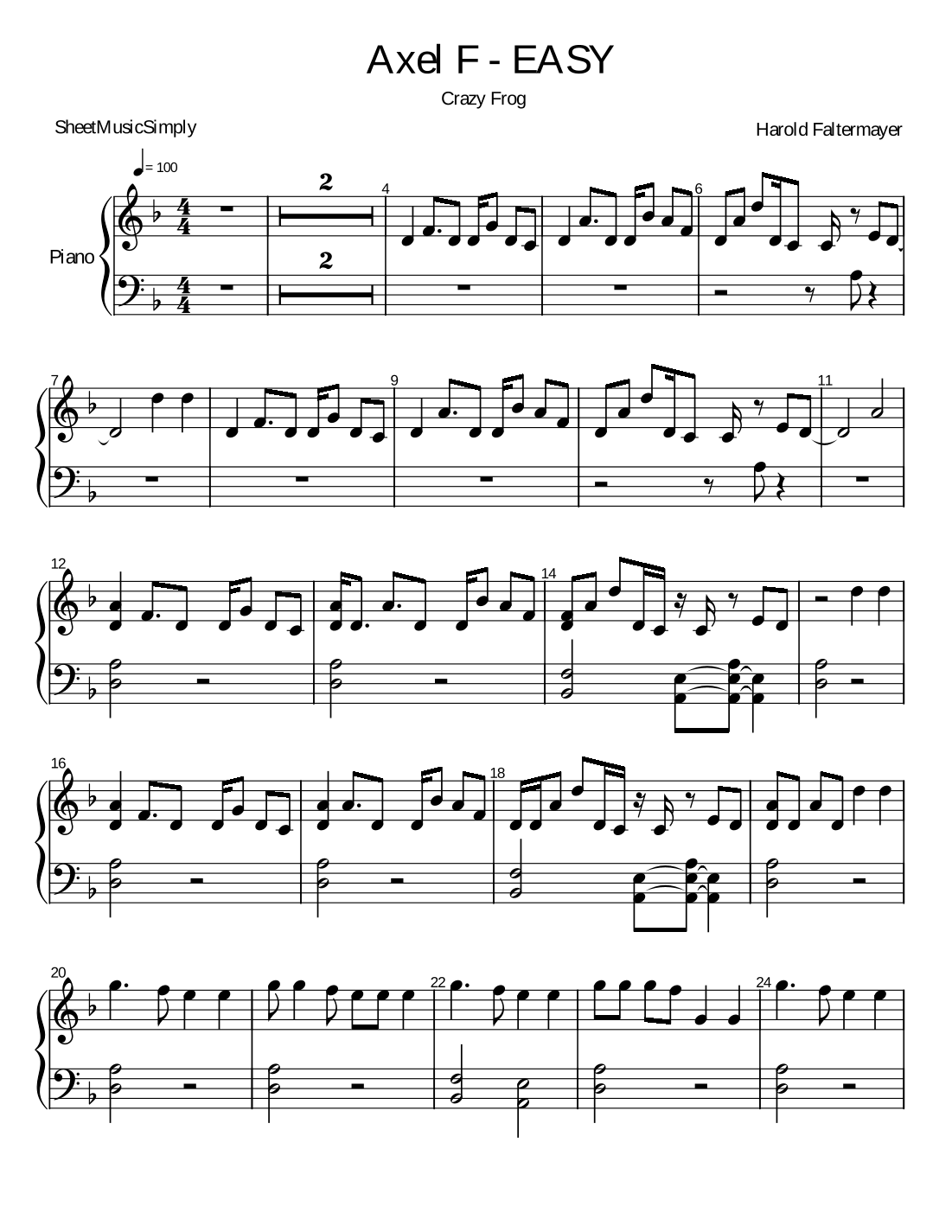 Axel f easy piano sheet music at zoe trout blog