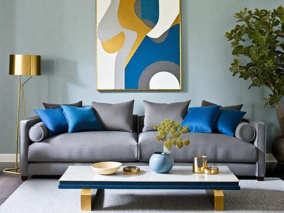 Blue grey gold living room decor ideas inspiration shop now