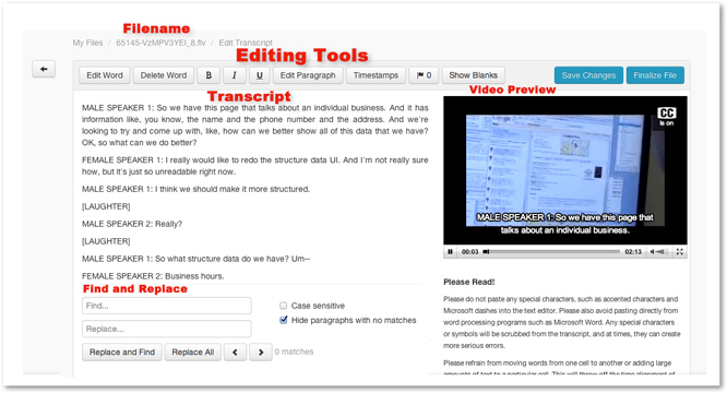 Echo360 Edit Transcript And Captions Post Processing 3play Media Support - Modern Dark Design - Desktop