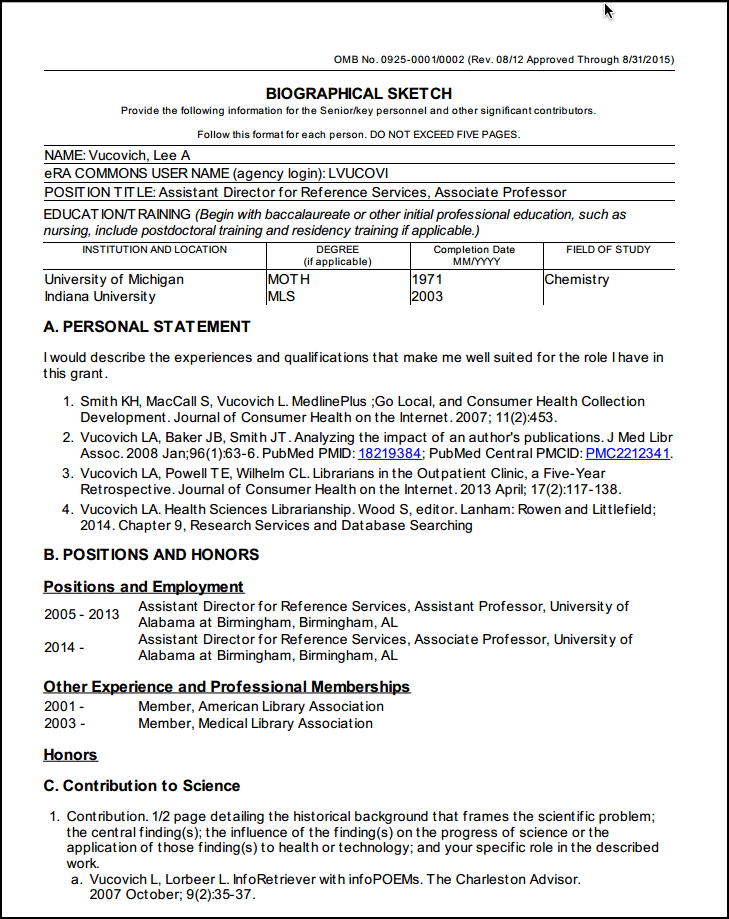 · show how your academic . Creating Biosketches - Making the Most of My NCBI - Research Guides at University of Alabama